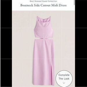 Boatneck Side Cutout Midi Dress in Pink